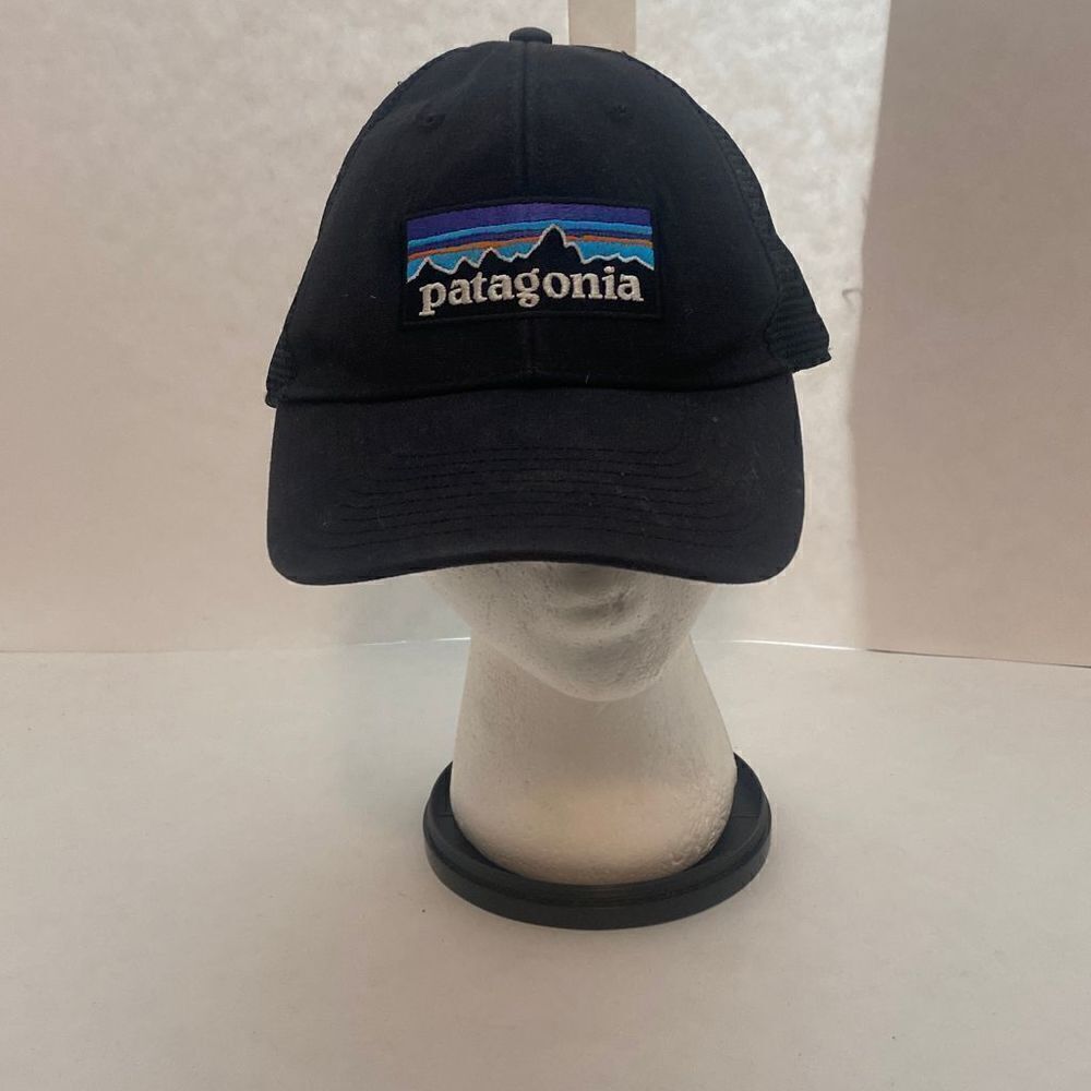 ‎Patagonia Mountain Logo Mesh Trucker Hat Cap Snapback Black